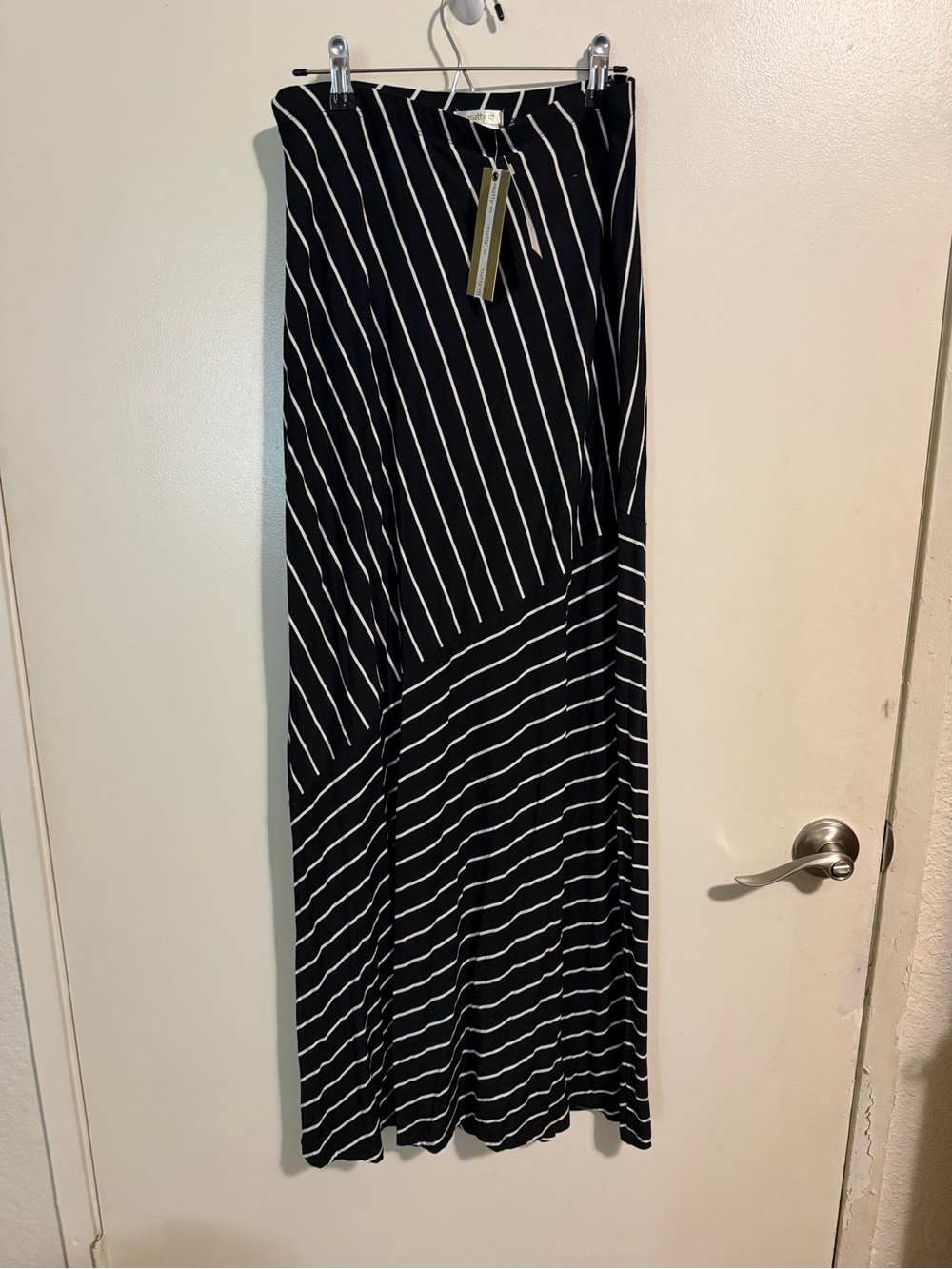 Matty M Black and White Striped Maxi Skirt